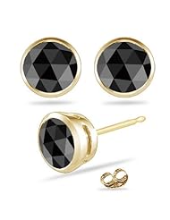 1/2 (0.46-0.55) Cts AA Round Rose Cut Black Diamond Stud Earrings in 14K Yellow Gold
