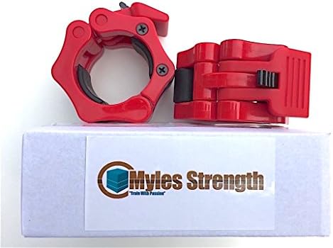 Quick Release 2" (50mm) Olympic Barbell Collars, FREE Carrying Bag Included (Red) Crossfit Training, Power Lifting, Garage Gym, Weightlifting
