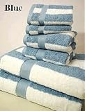 100% Egyptian Cotton Striped Bath Towel Set 6 Piece - Blue