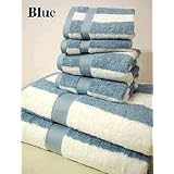 100% Egyptian Cotton Striped Bath Towel Set 6 Piece - Blue by Luxury Egyptian Cotton
