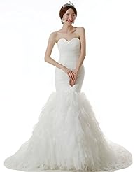 Strapless Mermaid Floor Length Lace-Up Organza  Dress