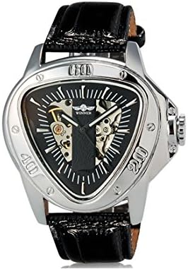 VONCE Winner Unisex Stunning Triangle Dial Design Automatic Mechanical Wrist Watch with Faux Leather Band (Black)