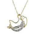 10K Two-Tone Angel on the Moon Diamond Pendant Necklace