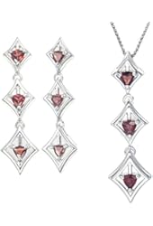 Vir Jewels Sterling Silver Garnet Earrings and Pendant Set (1.50 CT)