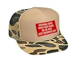GRANDMA SAYS WHEN GOD MADE ME HE WAS JUST SHOWING OFF Adult Mesh Back Cap / Hat Brown Camo