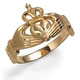14k Yellow Gold Satin Diamond-cut Claddagh Ring, Size 7