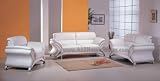 Elegant Contemporary White Leather Sofa Loveseat Chair Set