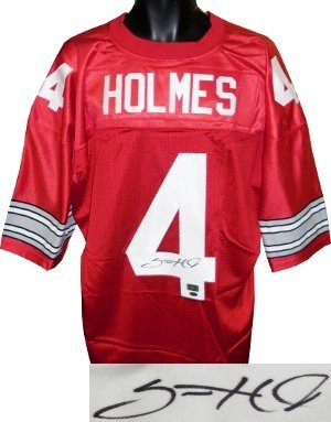 Santonio Holmes Autographed/Hand Signed Ohio State Buckeyes Red Custom Jersey- Holmes Hologram