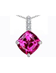 Original Star K (tm) Large 12mm Cushion Cut Created Pink Sapphire Pendant in 925 Sterling Silver