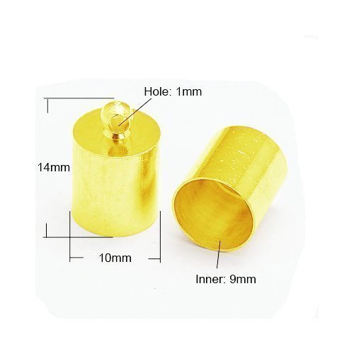 Pack Of 10 x Golden Plated Brass 10mm Kumihimo Barrel End Caps - (HA03260) - Charming Beads