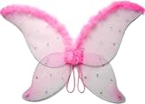 Large Pink Silver Spots Fairy Wings With Feather