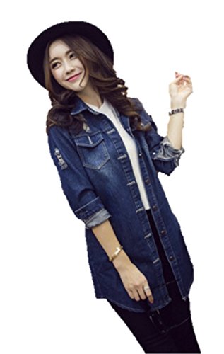 M.O.D.E.　レディース ロング デニム シャツ ジージャン ジャケット カジュアル スタイル スリム 大きいサイズ