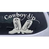 8in X 4.9in Silver -- Cowboy Up With Boots Rodeo Western Car Window Wall Laptop Decal... by Rad Dezigns