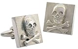 Skull & Bones Square Cufflinks, Novelty, Handcrafted, Sterling Silver