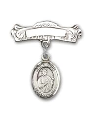 Sterling Silver Baby Badge with St. Jude Thaddeus Charm and Arched Polished Badge Pin