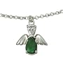 Sterling Silver 5/8" Emerald May Birthstone Angel Wing Bracelet on 7 1/2" Chain