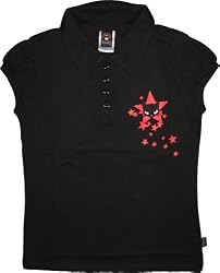 Emily the Strange juniors BLACK Kitty Polo with Stars