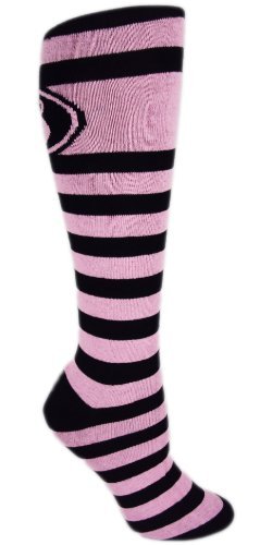 MOXY Socks Knee-High Black and Pink Striped Kettlebell Socks