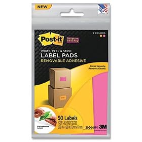Post-it 2900OP - Super Sticky Removable Label Pads, 2-7/8w x 4-5/8h, Orange/Pink, 50 Labels/Pack-MMM2900OP