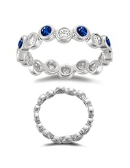 0.28 Cts Diamond & 0.50 Cts Blue Sapphire Stackable Band in 14K White Gold
