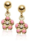 14k Yellow Gold Children's Pink Flower Earrings