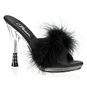 5 Inch Sexy Lingerie Shoe Women's Slide With Cone Heel Marabou Slipper Black / Clear