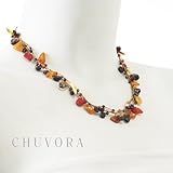 Chuvora Genuine Multi Gemstones Gold Silk Thread Necklace with Lobster Claw Clasp 16''-18'' Princess Length