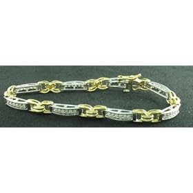 Ladies 1 Carat Diamond 14KT White and Yellow Gold Tennis Bracelet by Ishaan Collection