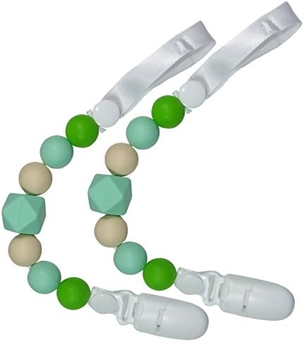 Pacifier Clip - Universal Teething Baby Silicone Beads Best Holder for Boy Unisex Gender Neutral (2 Pack Marvelous Mint)