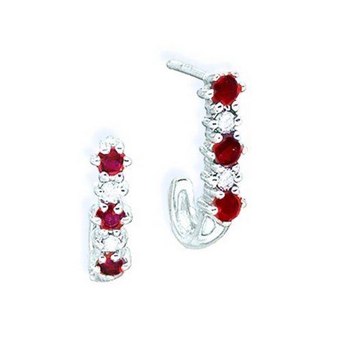 10k White Gold Ruby and Diamond J-Hoop Earrings