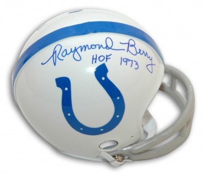 Raymond Berry Autographed/Hand Signed Baltimore Colts Mini Helmet with HOF 1973 Inscription