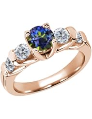 1.68 Ct Round Blue Mystic Topaz G/H Diamond 14K Rose Gold Ring