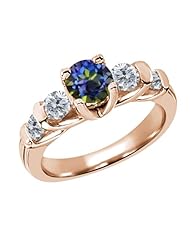 1.68 Ct Round Blue Mystic Topaz G/H Diamond 14K Rose Gold Ring