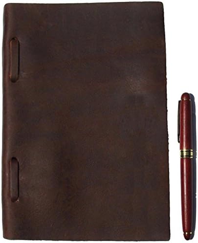 Size A5 8.5 X 5.8 Inch Genuine Leather Journal With A Red Wood Pen and Lined Pages, A Handmade Leather Refillable Business Journal, All Natural Thick Leather Notebook