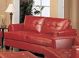 Loveseat Sofa with Wooden Legs Contemporary Red Leather