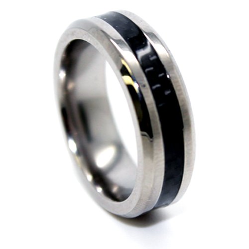 Blue Chip Unlimited - 6mm Titanium & Black Carbon Fiber Inlay Band Wedding Band Designer Fashion Engagement Ring (US Whole & Half Sizes 4-15) (5.5)