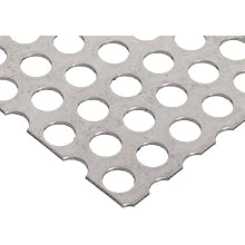 304 Stainless Steel Perforated Sheet, Unpolished (Mill) Finish, Annealed, 0.06" Thickness, 17 Gauge, 12" Width, 48" Length, Staggered Holes, 0.6875" Center to Center