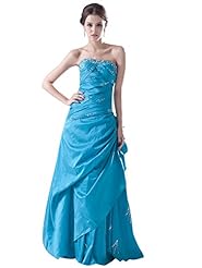 A-line Strapless Beaded Lace Floor Length Dropped   Waistline Taffeta Prom Dress 