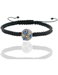 Pave Diamond Gemstone Macrame Charm Bracelet Silver Handmade Jewelry