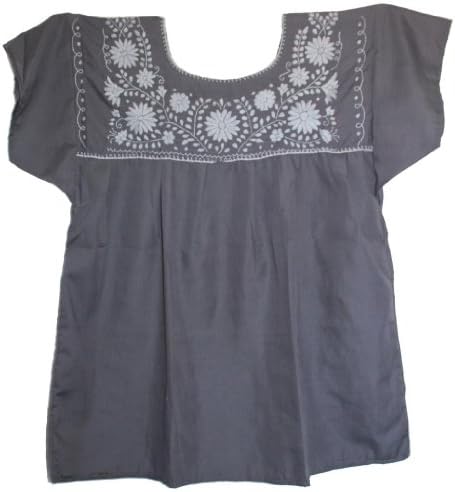 Luz Maria Women's Mexican Solid Embroidered Peasant Blouse