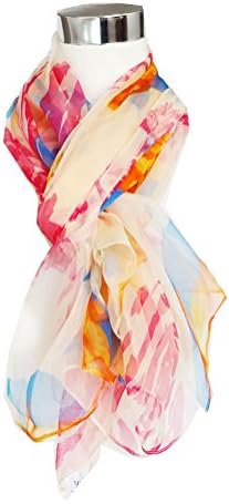 Chiffon Sheer Multicolored Floral Print on Cream - 100% Silk Stole 44" x 66" (Extra Wide)