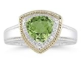 Trillion Cut Peridot and Diamond Ring in 14K Yellow Gold and Silver