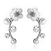 EAR VINES Silver Shell Pearl Flower Ear Vine Wrap Pin Sweep up Ear Cuffs Climber Earrings