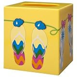 Sun and Sand Flip Flop Yellow Beach Theme Tissue Box Cover Bathroom Accent