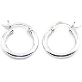 14K White Gold Earrings 2mm Round Hoop Tube Ear Jewelry