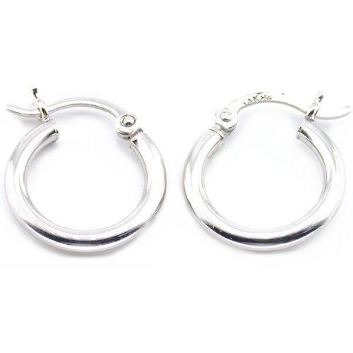 14K White Gold Earrings 2mm Round Hoop Tube Ear Jewelry