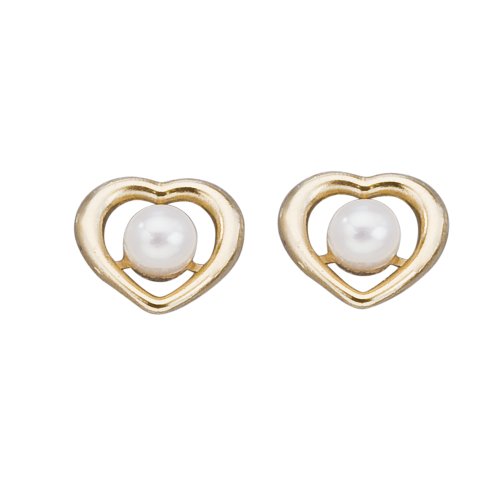 14k Gold Open Heart with Cultured Pearl Children's Earrings