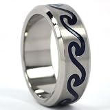 New 8 mm Titanium Ring with Navy Blue Waves