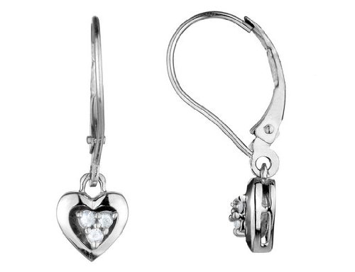 Childrens Toyshop  Jewelry : Dangling Diamond Heart Drop Earrings in White Gold