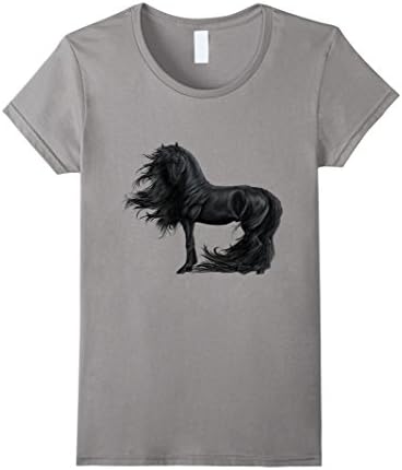 Women's Friesian Horse T Shirt Medium Slate